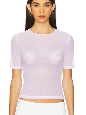 Nastyamasha. Sheer Mesh T-shirt with embroidery logo